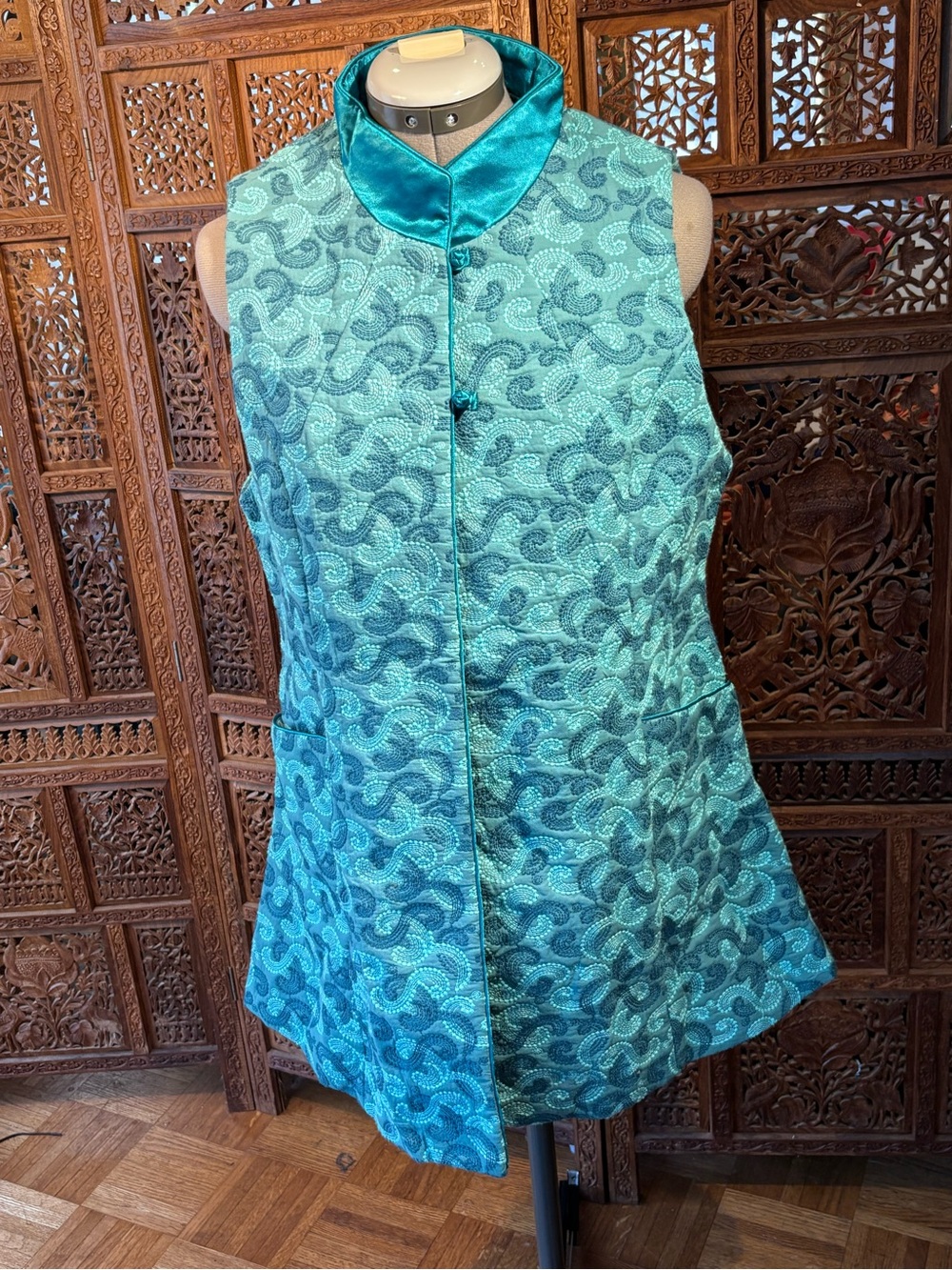 Classic Turquoise Embroidered Mandarin Collar Tunic